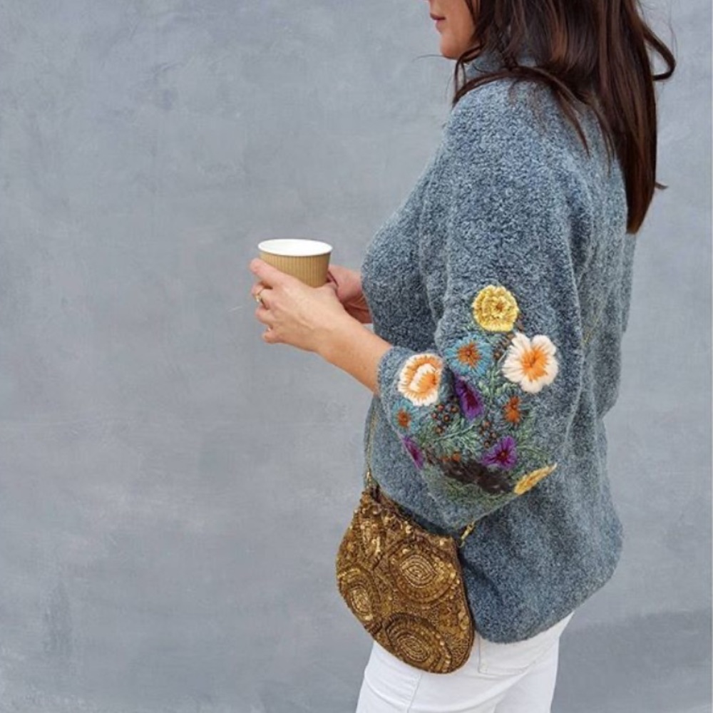 Anthro Sleeping on Snow Wool Mohair  Alpaca Blend Floral Embroidered Sweater - Picture 3 of 16